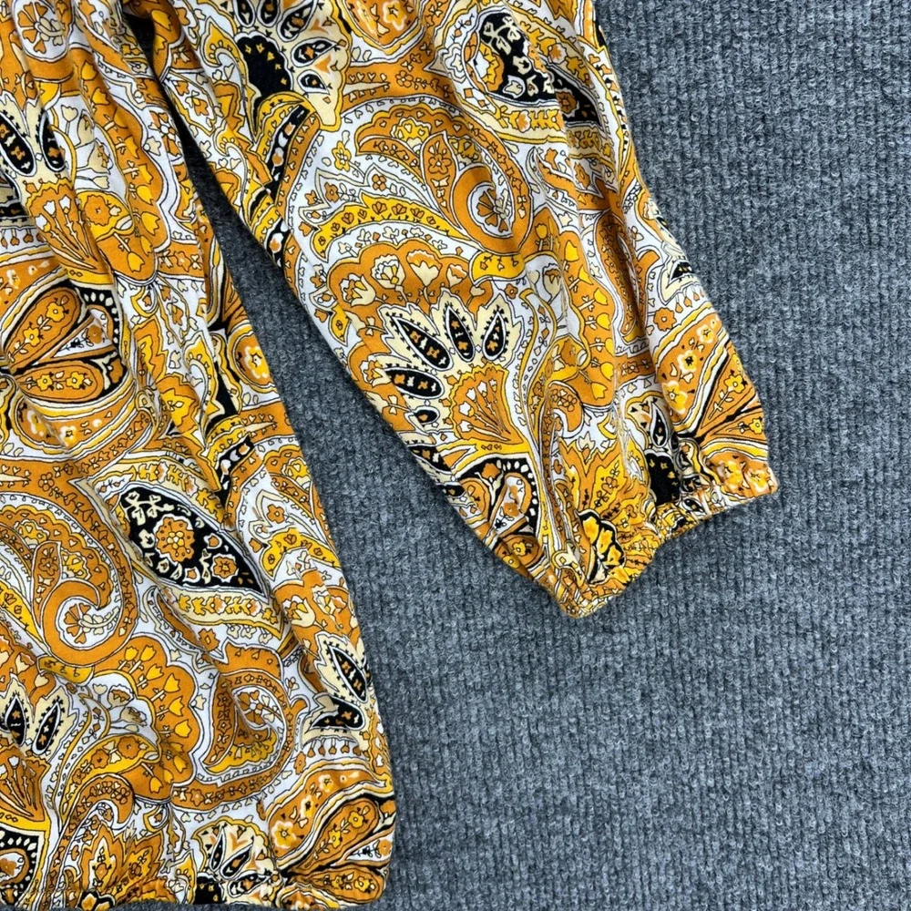 Michael Kors Paisley Blouse Womens Size M Yellow Boho‎ Chic Peasant Cottage
